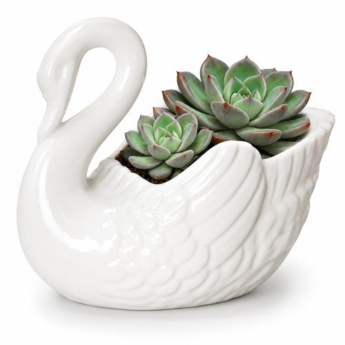 Ceramic swan planter - ceramic, pot