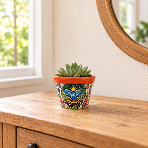 Red orange rim talavera style - orange,